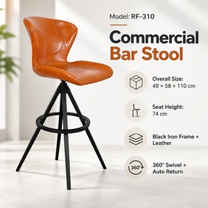 GDRS RF-310 Tan <b>Leather</b> Swivel <b>Bar</b> <b>Stool</b> Midcentury Modern Metal Base - Product Image 3