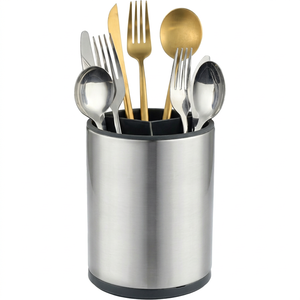 <b>Stainless</b> <b>Steel</b> Cylindrical <b>Utensil</b> Holder With Black Base For <b>Kitchen</b> Tableware Storage Modern Design Rust - Product Image 1