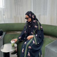 Nouveau Kimono Turc Cardigan Long Musulman Abaya Imprimé Floral Vêtement Islamique Modeste Abaya Dubaï Arabie Saoudite avec Hijab