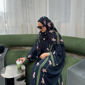 Новое турецкое кимоно, мусульманский длинный кардиган, абайя, Исламская одежда с цветочным принтом, скромная Саудовская Арабская Дубай-абайя с хиджабом - Product Image 5