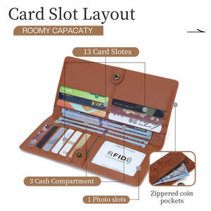 Hightop Fashionable Long-style <b>Wallet</b> <b>RFID</b> <b>Blocking</b> Zipper Closure Slim PU Embossed Logo Design Multi-Function Credit Card - Product Image 5