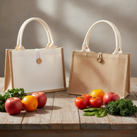Sac fourre-tout en toile de jute imperméable avec fermeture à bouton, poignée en coton, logo personnalisé pour la plage, le shopping, promotionnel
