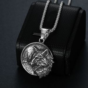 Yunnique – collier avec pendentif tête de loup en acier titane pour hommes, design animal vintage, style nordique, bijoux cadeau, chaîne de 3mm, 61cm - Product Image 2