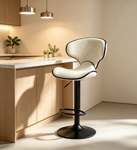 Tabouret de bar moderne en tissu avec base en métal noir, hauteur réglable, design contemporain, chaise de bar pour la maison - Product Image 4