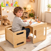Ensemble table et chaise Montessori en bambou pour tout-petits, table à manger en bois pour bébé, mobilier pour l'autonomie alimentaire des enfants