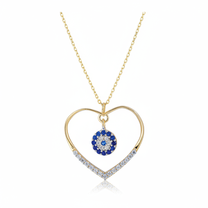 Collier à breloques Nazar en or massif 14 carats Bijoux fins pour femmes fabriqués en Turquie - Product Image 2