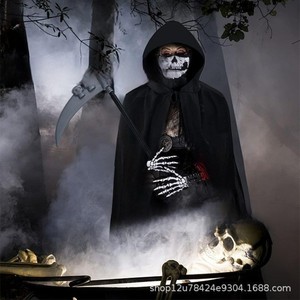 Ensemble de déguisement d'Halloween pour adultes : cape noire de la mort, masque de crâne, gants - Product Image 2