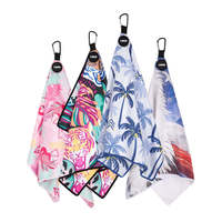 Serviette de golf à motif imprimé en microfibre avec logo personnalisé par sublimation, mousqueton, vente en gros, séchage rapide, pour sac de golf