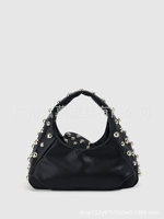 Sac à bandoulière tendance en cuir PU noir clouté à rivets avec fermeture éclair pour femme, nouveau style 2026, polyvalent