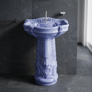 Lavabo de Cerámica Azul Vitrossa Majestic con Pedestal Completo y Acabado Brillante para Barberías - Product Image 3
