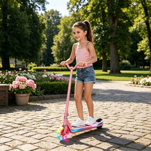 Scooter Eléctrico Rosa de 12-24V para Niños con Luces Laterales y Ruedas Luminiscentes - Product Image 1
