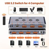 Commutateur USB 3.2 SYONG pour 4 ordinateurs partageant imprimante, clavier, souris, 10 Gbps, 1 port USB-C et 3 ports USB-A 10 Gbps, commutation par bouton IR