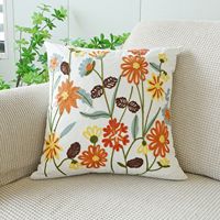 Taie d'oreiller en lin pastorale moderne brodé de fleurs de plantes fraîches coussin carré pour chevet baie vitrée salon canapé