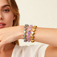 Bracelet à breloques en perles élastiques en verre cristal facetté en forme de cœur, doux et romantique, coloré, cadeau de bijoux pour la Saint-Valentin
