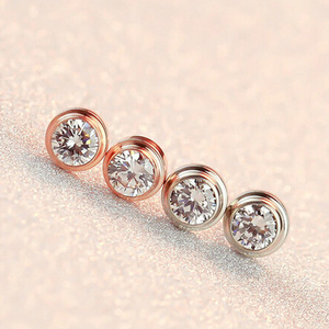 <b>Stud</b> <b>Earrings</b> 6Mm Rose Gold Round Zircon Bezel Setting Stainless Steel Fashion Jewelry - Product Image 1