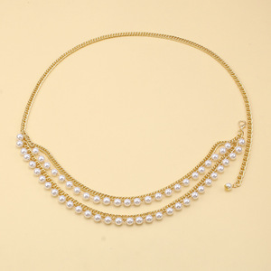 สร้อยคาดเอวสไตล์ยุโรปอเมริกันประดับมุกเทียมสีทองขาวหลายชั้น สร้อยโลหะสำหรับผู้หญิง แฟชั่นเครื่องประดับสำหรับงานปาร์ตี้ - Product Image 3