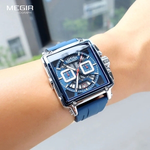 Megir 2233 Người Đàn Ông Của Thời Trang Chronograph Vuông Thể Thao Hoàn Chỉnh Lịch Silicone Dây Đeo 30M Cuộc Sống Không Thấm Nước Người Đàn Ông Đồng Hồ - Product Image 3