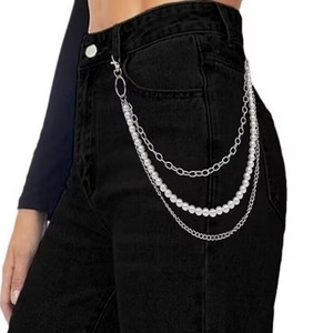 โซ่คาดเอวไข่มุกเทียมสำหรับผู้หญิง สไตล์ฮิปฮอป พังก์ ตกแต่งด้วยโลหะ สวมใส่ได้ทุกวัน สีขาว K แบบเส้นเดียว - Product Image 6