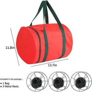 11.8*13.7in Eco-Friendly Foldable Xmas Light Waterproof Organizer Sturdy Handles Storage Bag with 3 Metal Reels 2 Zippers