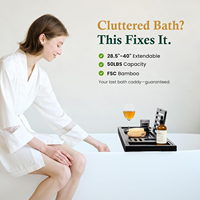 Plateau de bain premium avec coffret cadeau et nœud décoratif, plateau de bain extensible en bambou bois foncé