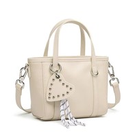 Tas Tote Wanita Dekorasi Kristal Minimalis, Tas Tangan Selempang Bahu Serbaguna Kulit Sapi Asli Lecynbay
