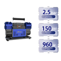 Compresseur d'air métallique double cylindre 12V/24V 300L/min avec manomètre numérique 150 PSI pour gonflage de pneus robuste et portable