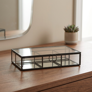 Caja rectangular de vidrio para joyas con marco de metal negro y asa de anillo para almacenamiento - Product Image 3