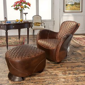 Aviator جناح صناعي عتيق من الجلد الحقيقي تصميم علوي عالي لغرفة النوم وتناول الطعام فيلا أريكة Wingback كلاسيكية للعيش - Product Image 3