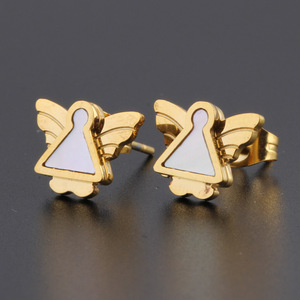 Angel <b>Stud</b> <b>Earrings</b> 12mm Gold With Shell Inlay Stainless Steel For Women Gift Jewelry - Product Image 3