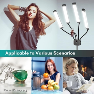 Lampe de sol LED professionnelle à 4 bras pour salon de beauté, support de téléphone trépied, éclairage pour extensions de cils et tatouages, température de couleur réglable - Product Image 3