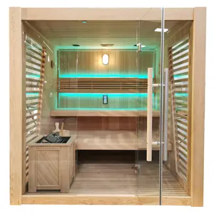 Sauna de madera maciza de lujo Popular Swankia, sala de sauna de vapor seco interior, sala de sauna de cedro rojo infrarrojo lejano, estufa harvia