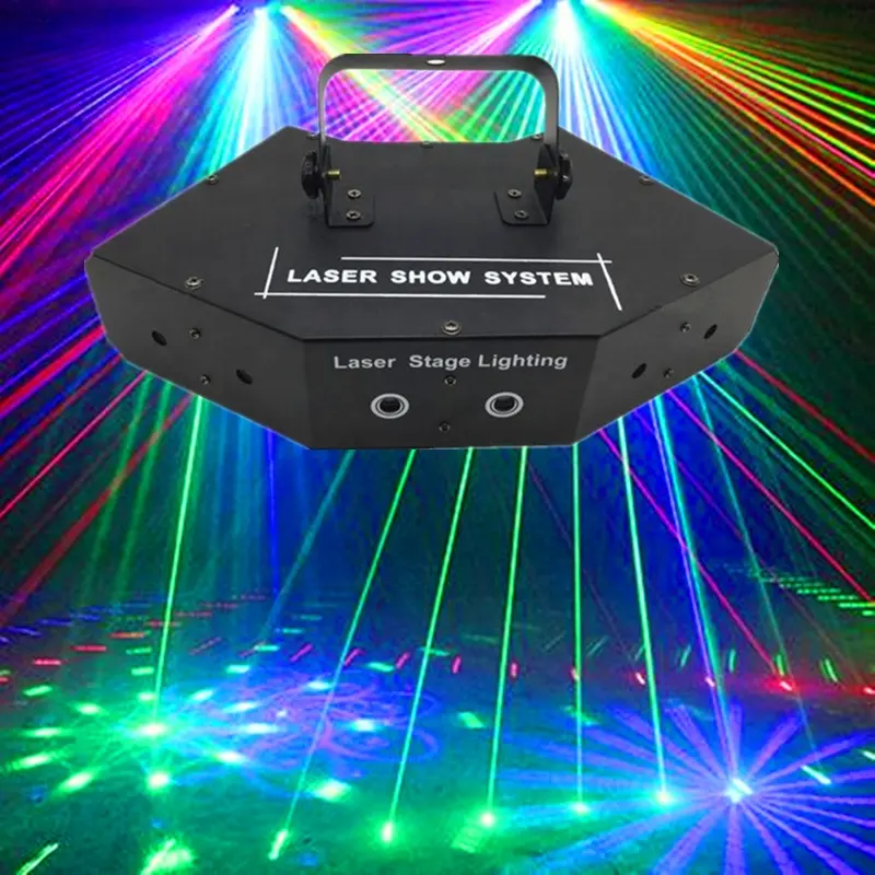6 עדשת RGB קווי סריקה DJ דיסקו בר DMX לייזר קרן אור עם דפוסי שלב לייזר תאורה