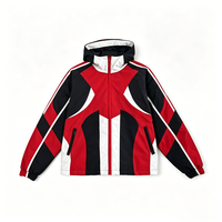 Chaqueta de Esquí para Hombre, Cortavientos, Personalizada, con Paneles Geométricos en Contraste, Térmica, Cálida, Transpirable, Ecológica, con Capucha, Cierre Completo, Elástica