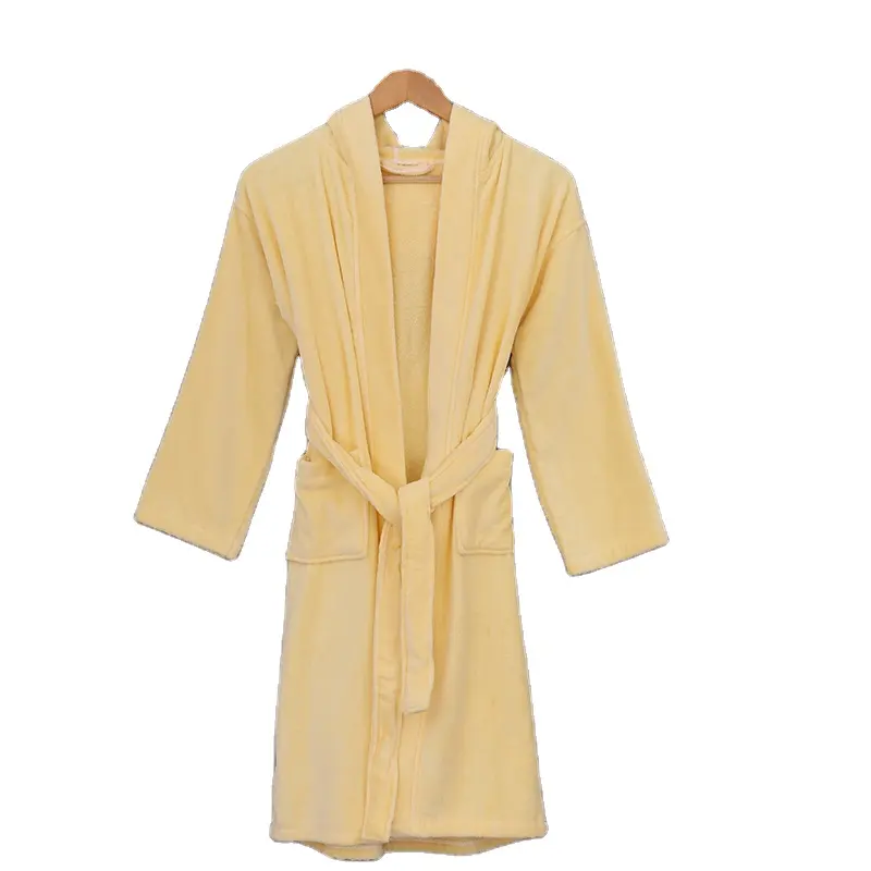 Turkish Cotton Bathroom Towel Robe Series High Quality Yellow Bathrobe With Belt