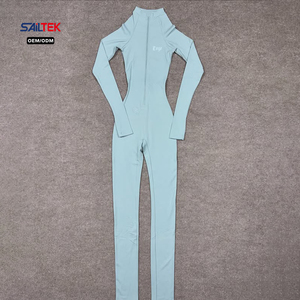 Tuta Intera a Collo Alto con Logo Personalizzato per Allenamento in Palestra, Body a Maniche Lunghe, Abbigliamento Sportivo a Costine per Donna - Product Image 4