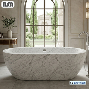 Baignoire autoportante en marbre de Carrare naturel BSA, baignoire ovale en pierre polie artisanale, baignoire moderne pour hôtel, villa, salle de bain - Product Image 1