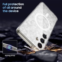 Coque de téléphone antichoc 2-en-1 transparente et magnétique avec motif diamant de luxe en relief pour S24 Plus 2025