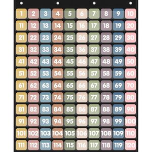 Tabla de Números Boho con Bolsillos, del 1 al 120, Herramienta de Aprendizaje de Matemáticas Montable en Pared para Niños y Aulas - Product Image 1