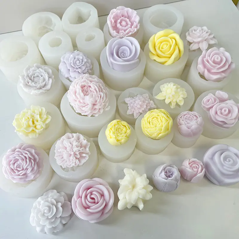 DM612 Multiple Designs 3D Rose Tulip Flowers Silicone Mold DIY Homemade Soap Mold Soy Wax Candle Resin Epoxy Making Tools