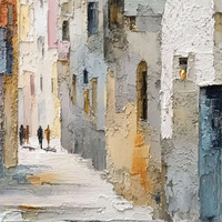 Peintures sur toile texturées Impasto Golden Passage, représentant un enclos européen ensoleillé, faites à la main, sans cadre, arts décoratifs muraux
