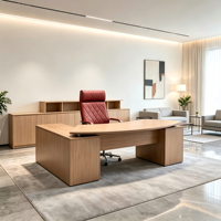 Bureau de direction en forme de L en bois de noyer avec armoire latérale pour bureau de directeur