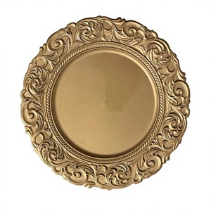 Plato de Presentación Dorado con Borde Grabado para Bodas y Eventos, Vajilla Decorativa, Platos y Recipientes Aptos para Contacto con Alimentos - Product Image 1