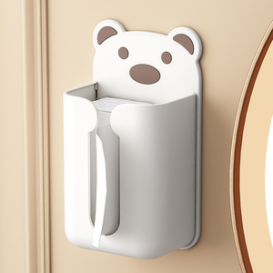 Bear Wall Mounted Tissue Box White Single Layer No Drilling Bathroom Storage Shelf - Product Image 1