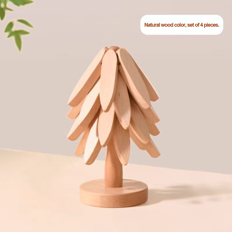 Walnut Color 3 Wooden Trivet + 1 Stand