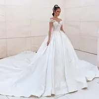 Сделанное на заказ бальное платье с открытыми плечами и открытой спиной свадебное платье с бисером кружевное атласное свадебное платье