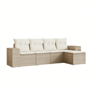 Conjunto de Sofás Modulares de Ratán Sintético PE Beige para Jardín, Muebles de Exterior Cómodos, Diseño Contemporáneo, Cojines de Espuma de Alta Densidad - Product Image 1