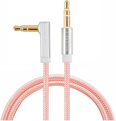 CableCreation 3.5mm Audio Cable 90 Degree Right Angle Gold Braided Aux Cord Gold Plated 3.5mm Male to Male for Car Headphone