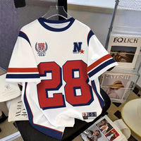 Camiseta de Manga Corta para Hombre, Color Blanco y Rosa, con el Número 32 de Los Ángeles, Estilo Californiano, Tejida, Corte Regular, Estilo Urbano Informal