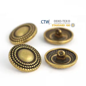 Custom Brass Thread Button Embossed Vintage Kurta Coat Alloy Decoration Gold Buttons Sewing