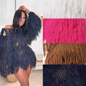 Robes de bureau pour femmes, col rond, manches trois quarts, ceinture, plumes - Product Image 6